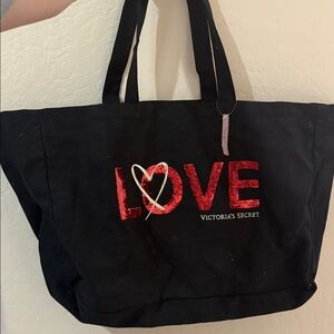 Victoria's Secret Black Tote with Red Love Design